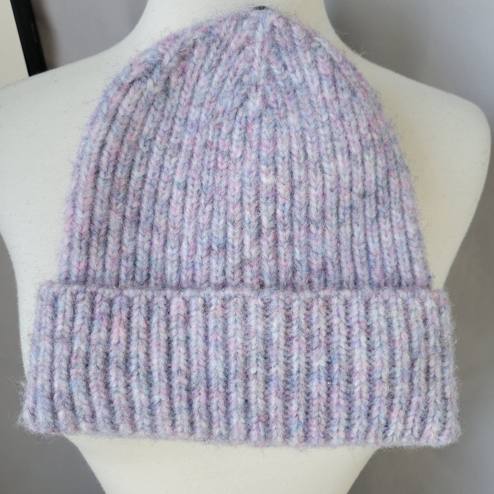Anthropologie Pick-A-Pom Marled Ribbed Knit Beanie Purple Blue OS